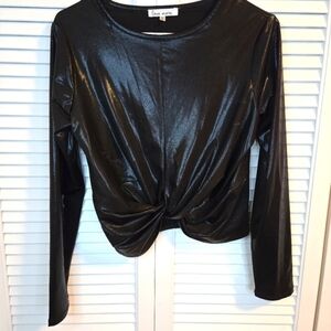Love More Black Silver Twist Front Cropped Top Longsleeve Metallic Size SMALL